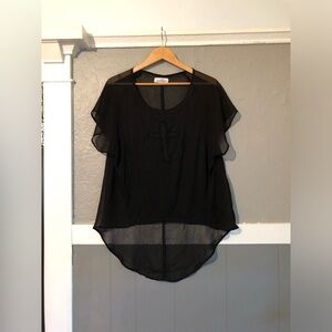 Kat Von D Black Sheer High Low Black Cross Top | Preowned Medium Goth